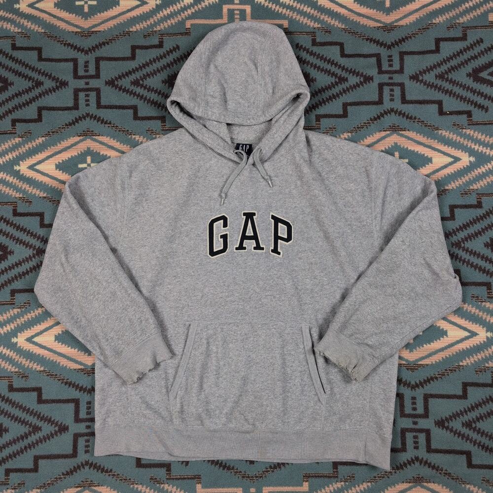 Vintage Gap Fleece Pullover Hoodie Grey Size XL 90's Y2K Distressed Spell Out